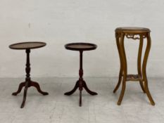 A mixed collection to include two mahogany tray top occasional tables on shaped tripod supports