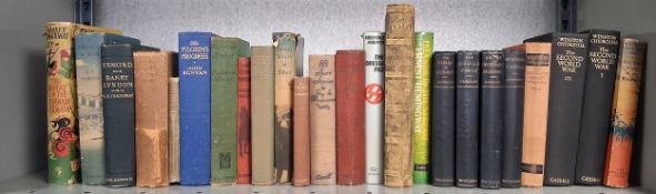 A mixed collection of books to include Thackeray, Bunyon, Stevenson, Smedley, Forsyth, Ainsworth and