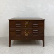 A mid century two section plan chest by Abbess with maker's mark. H.89 W.122 D.94cm