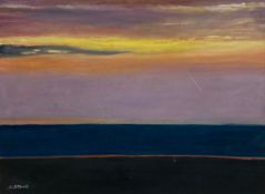 A contemporary oil on board by Michael Atwood, seascape at sunset, signed to the lower right in a