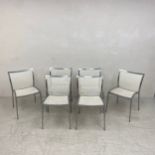 A set of six Zanotta aluminium framed dining chairs with mesh back and seats and maker's stamp to
