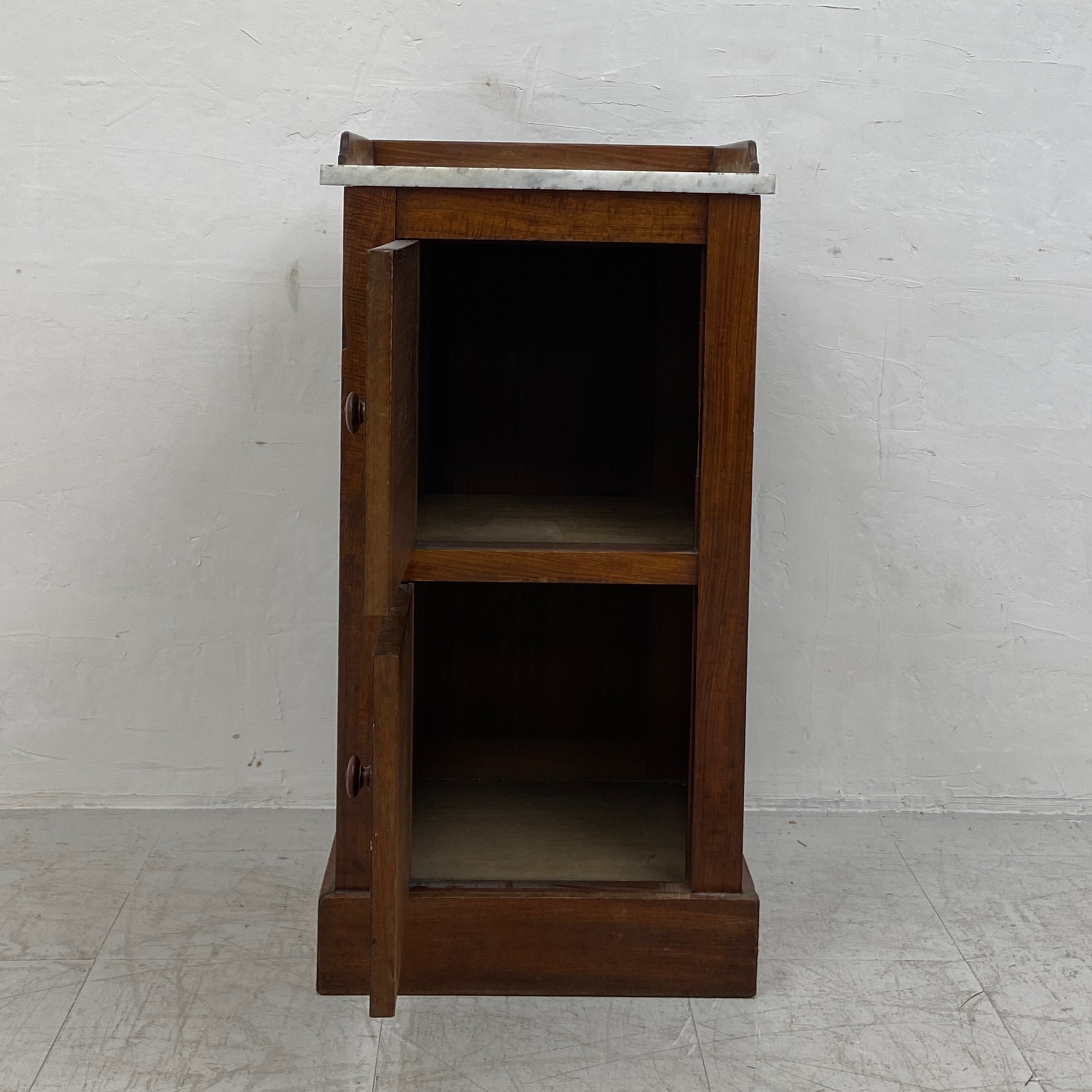 A Louis Philippe flame mahogany bedside cabinet with marble top above a faux twin drawer door - Image 2 of 5