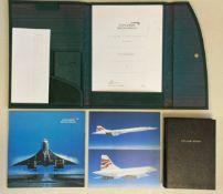 A Concorde flight certificate and folder along with an unused cellar book. L.32cm (folder)