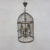 A cut crystal six branch chandelier housed in a birdcage form frame. Dia.41 H.92cm