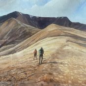 David Mitchell (b.1936), a 20th century watercolour depicting two figures walking on an arid