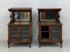 A pair of 19th century walnut music cabinets each having a rectangular top with canted corners and a