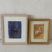 Two contemporary artworks to include a framed abstract figurative portrait along with a