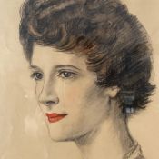A 20th century pencil and watercolour portrait of a young lady, signed to the lower right in a