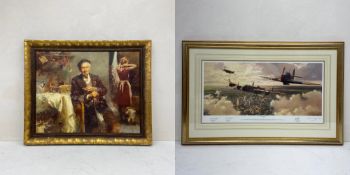 A signed and numbered edition lithograph, Lest We Forget, spitfires in flight, signed Adrian Rigby