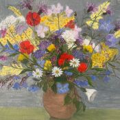 A contemporary oil on canvas, still life vase and flowers, signed H. Smith to the lower left in a