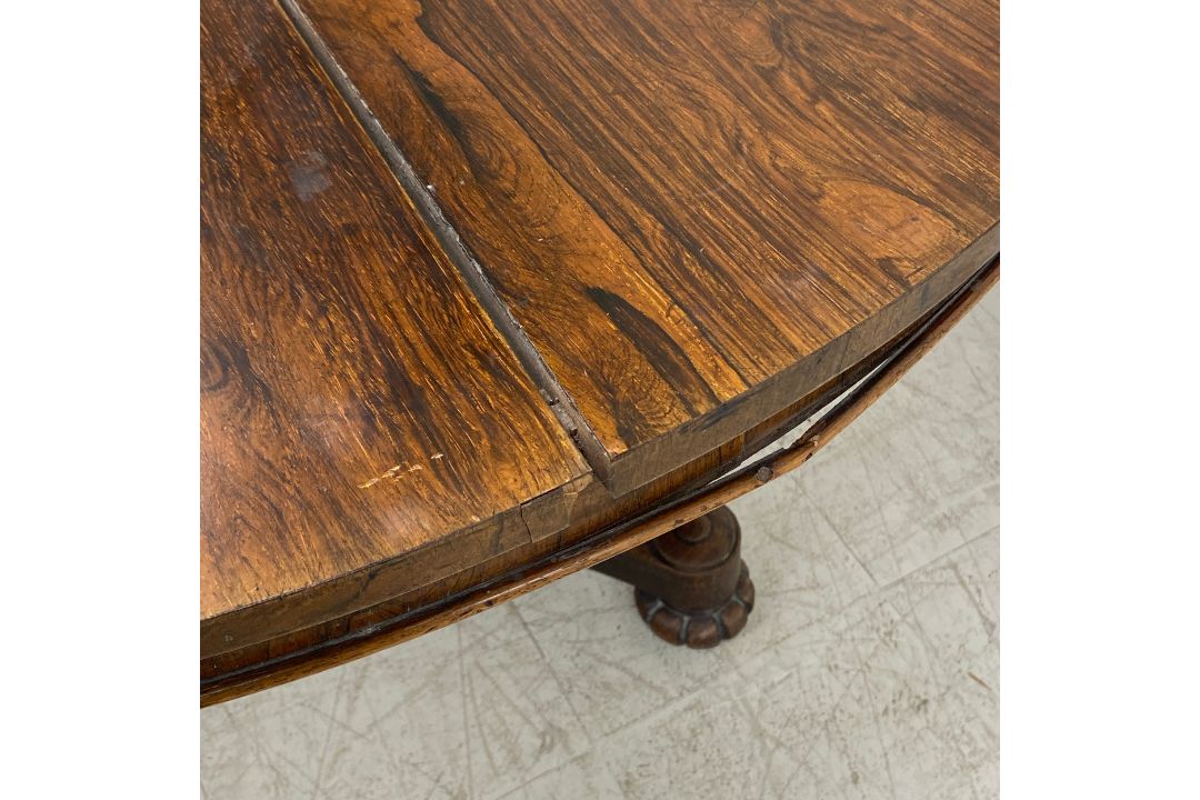 A William IV rosewood tilt top table dining table on triform acanthus carved base. H.73 Dia.128cm ( - Image 6 of 8
