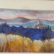 A contemporary watercolour depicting a village in a Continental landscape, signed P.D. Hoakes to the
