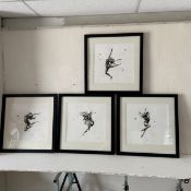 Four contemporary limited edition hand coloured giclee prints depicting abstract figurative