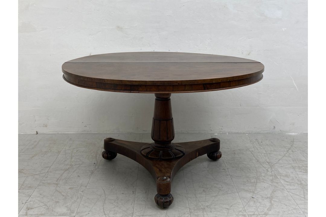 A William IV rosewood tilt top table dining table on triform acanthus carved base. H.73 Dia.128cm ( - Image 2 of 8