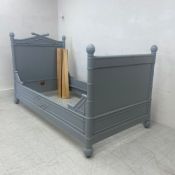 A 19th century French bedstead in painted faux bamboo with maker's label. For a mattress up to 3'