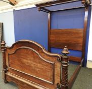 A mid Victorian mahogany half tester bedstead with brass plaque to the foot: Bedstead used by the