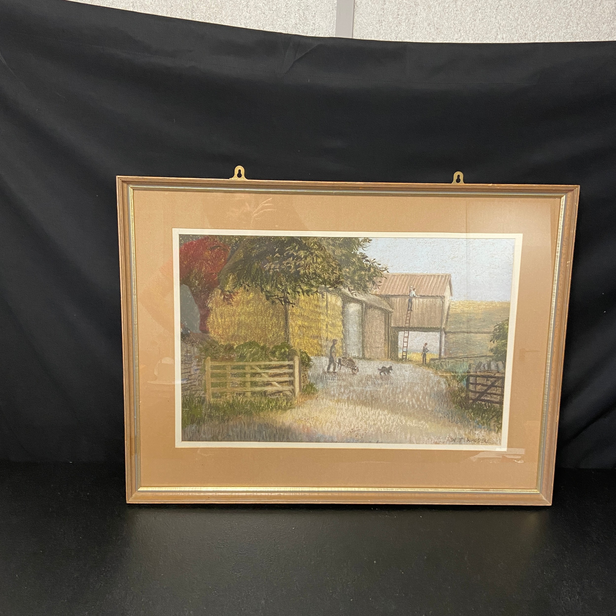 A 20th century genre style pastel study of a working Cotswold farm, signed W.T. Waddell to the lower - Image 2 of 5