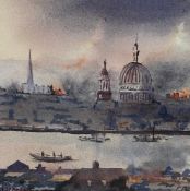 A mid 20th century watercolour titled 'London Blitz' by Ann Askell, signed to the lower left in a
