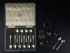 A miscellaneous collection of hallmarked silver items. Gross weight not including box: 243g.