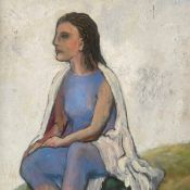 A 20th century oil on board, Modernist style portrait in a gilt frame. 56 x 71cm