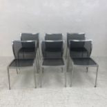 A set of six Zanotta aluminium framed dining chairs with mesh back and seats and maker's stamp to