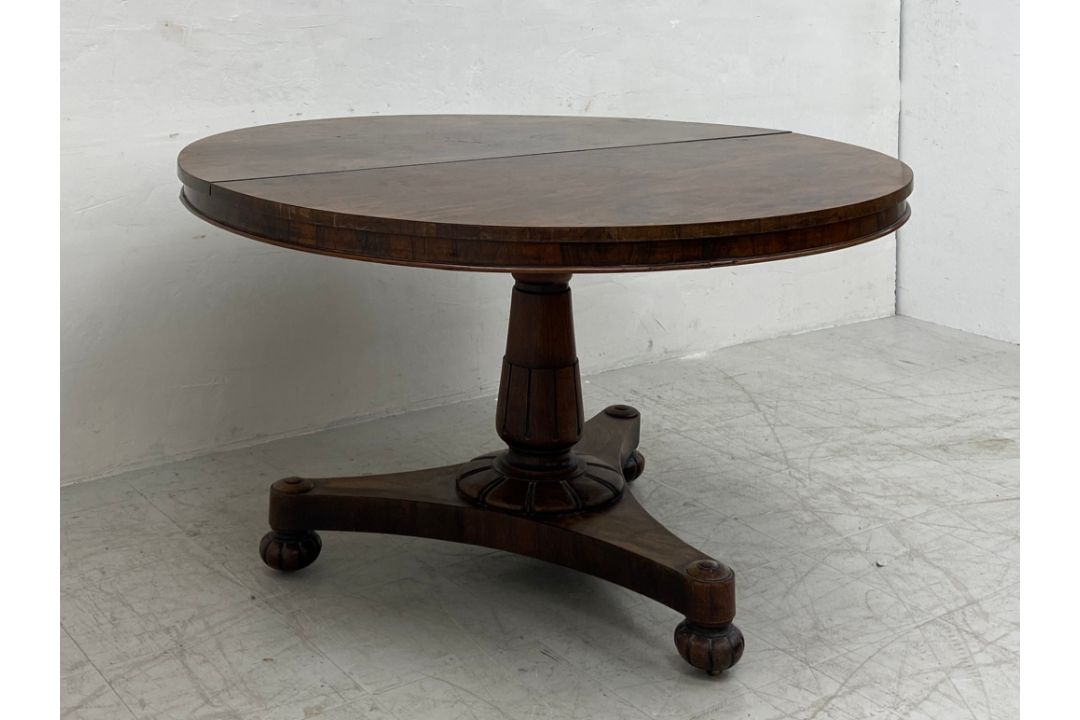 A William IV rosewood tilt top table dining table on triform acanthus carved base. H.73 Dia.128cm ( - Image 4 of 8