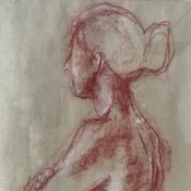A contemporary sanguine and white chalk life study of a female nude, signed Jamison-Black and