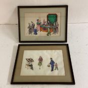 A pair of C.1900 Chinese paintings on rice paper, figures in court, framed and glazed. H.42 W.31cm