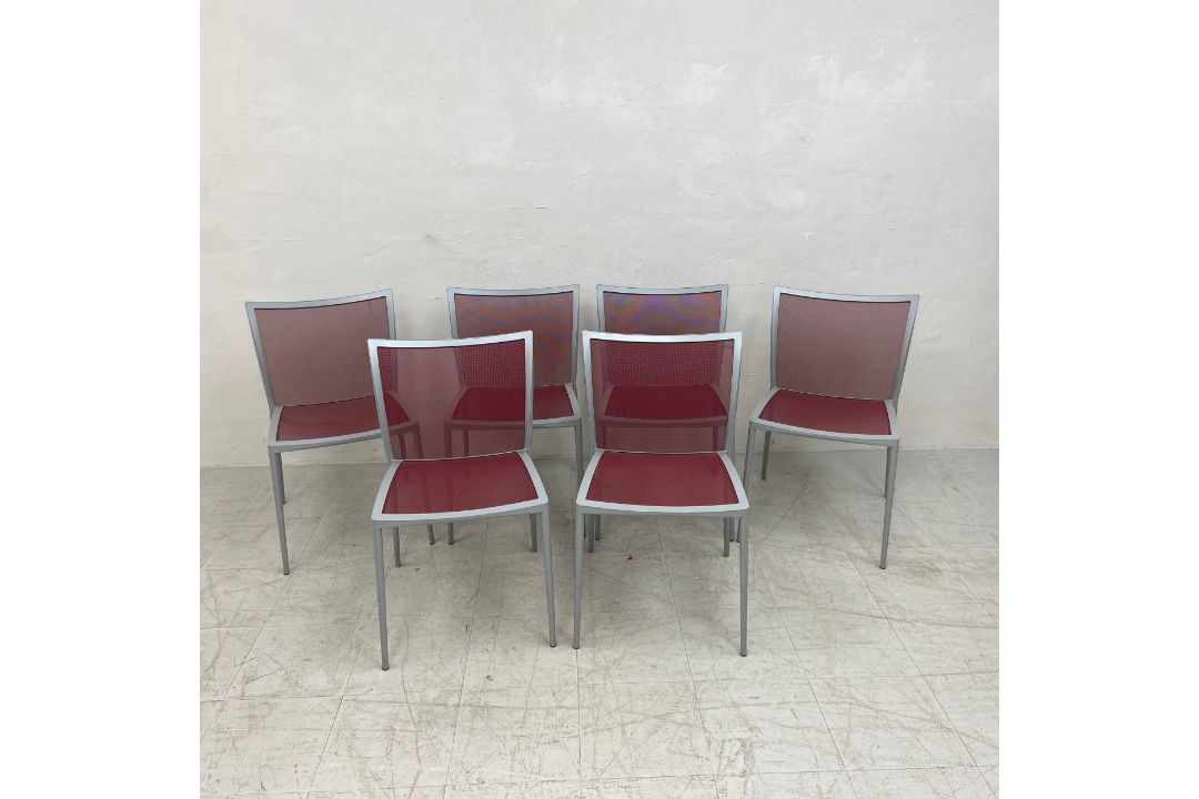 A set of six Zanotta aluminium framed dining chairs with mesh back and seats and maker's stamp to - Image 1 of 4