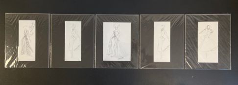 A set of five inkjet fashion prints after the original 1948 haute couture sketches by Christian