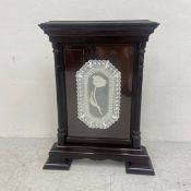 A 19th century ebonised firescreen with lace panel in glazed insert. H.93 W.65cm