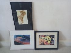 Two signed and numbered etchings and a print, all framed and glazed. 73x53cm (Largest).