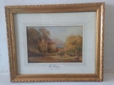Henry Pilleau, a watercolour, castle ruins in a landscape. 41x33cm