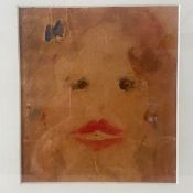 A contemporary watercolour, naive school portrait, in a glazed gilt frame. 37 x 39cm