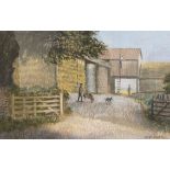 A 20th century genre style pastel study of a working Cotswold farm, signed W.T. Waddell to the lower