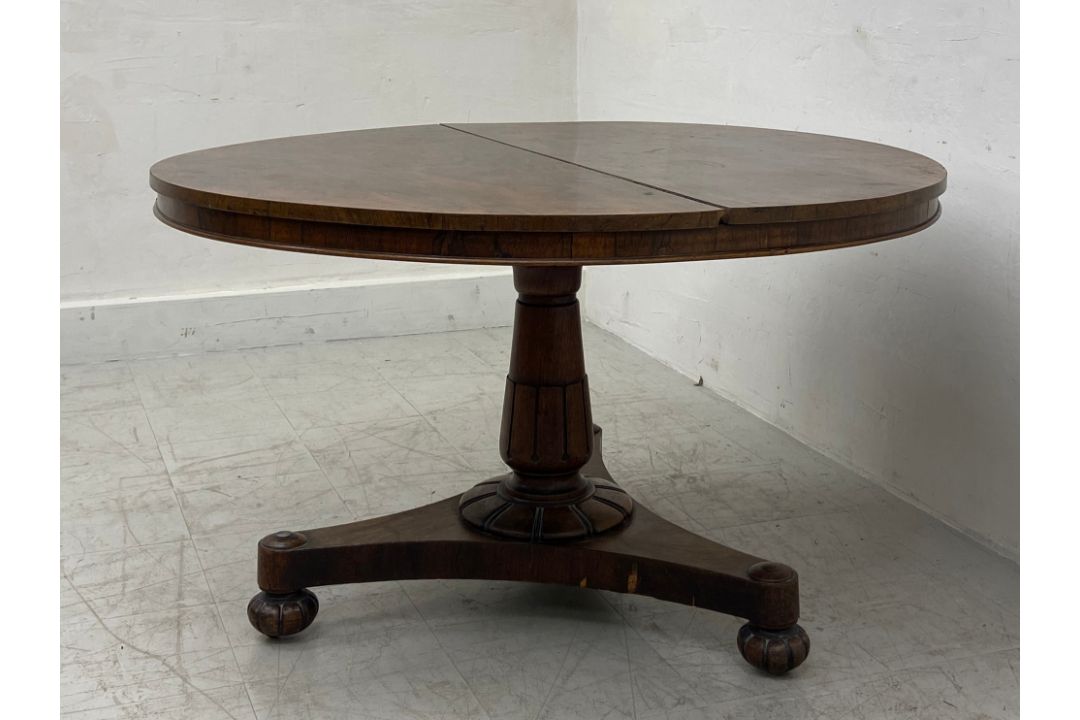 A William IV rosewood tilt top table dining table on triform acanthus carved base. H.73 Dia.128cm ( - Image 5 of 8