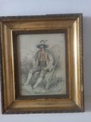 Jacques-Emile Blanche (1861-1942), a watercolour and pencil study of a seated huntsman, signed J E