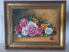 A late 20th century oil on board, still life flowers, signed Woods in a stylised font to the lower