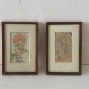 A pair of 20th century ink and watercolour illustrations after Nellie Benson in glazed frames. 14