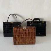 Three new and unused ladies' leather J. Perez handbags. W.38cm (largest)