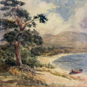 A 20th century watercolour titled 'Boat in Bay', signed N. Falconer to the lower right in a glazed