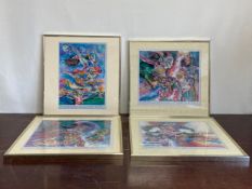 Four 1980s prints by Meredith Miller titled 'Celestial Dance', 'Gift of Innocence', 'The Lovers' and