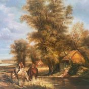A 19th century oil on canvas, figures watering horses in a rural landscape, signed H. Williams to