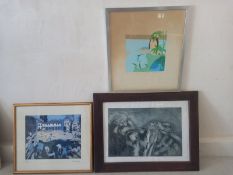 Three signed and numbered limited edition etchings, all framed and glazed. 84x64cm (Largest).