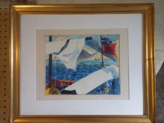 A framed and glazed watercolour, view from a yacht, initialled L G. 57x48cm