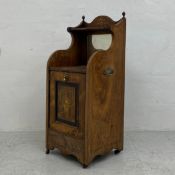 A 19th century satinwood inlaid rosewood coal box or purdonium with fall front and lift out zinc