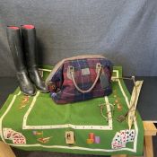 A mixed collection to include a pair of gentlemen's size 11 rubber riding boots, a Swaine's riding