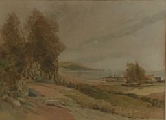 A 19th century watercolour, English school landscape, framed and glazed. H.45 W.56cm