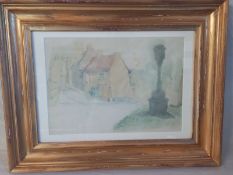 A gilt framed and glazed watercolour, English school village setting. 55x42cm