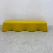 A retro styled upholstered bench by Naughtone with maker's label. L.180 H.40cm